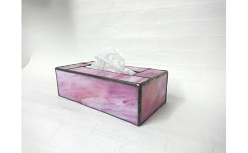 ステンドグラスのボックスティッシュケース(高さ7cm)マーブルピンク