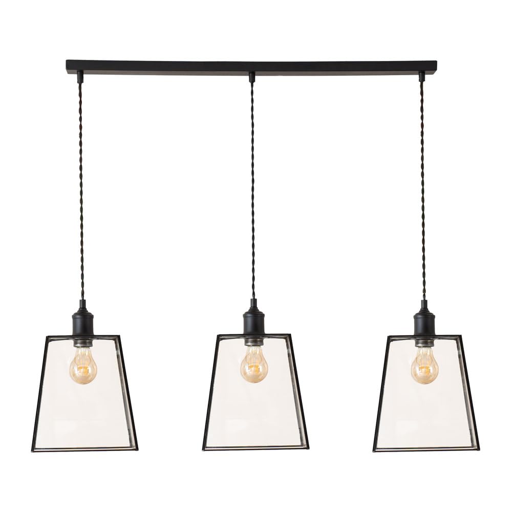 ValueLights | Susie Glass Lantern 3 Drop Matte Black Diner Ceiling Pendant Light with Bulbs | Pendent Light, Home Décor & Improvement Essential | Light Bulb Included | Includes Full Wired Fitting