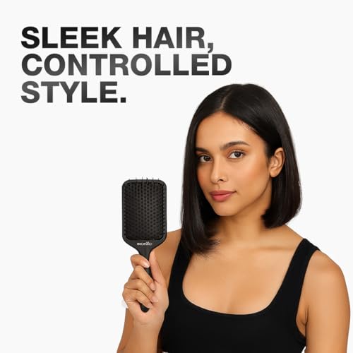 Image of Ikonic Professional Pro Paddle Hair Brush, Detangling Hair, Anti Static Brush, Ionic Technology, Ideal for Men & Women, Salon /Personal Grooming, Straightening, Smoothening, Heat Resistant - Black