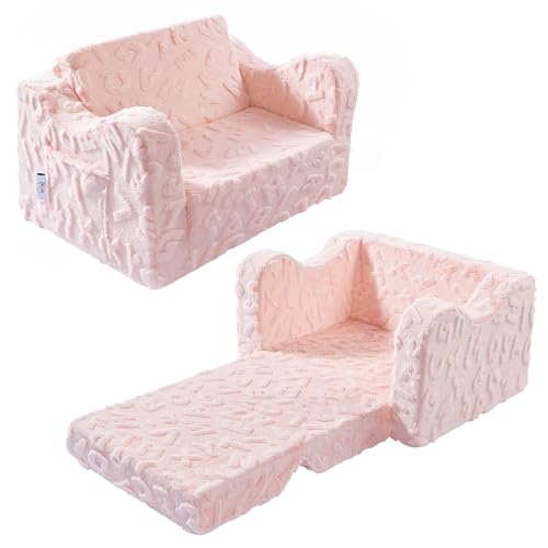 Kids Couch 2 in 1 Convertible Kids Chair to Lounger Bed Kids Sofa for Toddler Boys Girls Ideal for Reading Sleeping Gaming Decor Pink
