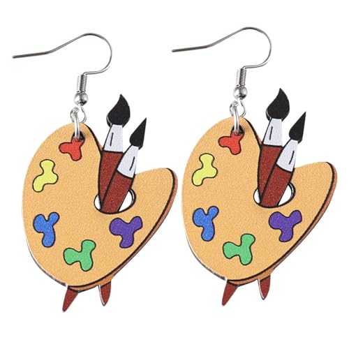 Fulenyi - Pendientes de paleta de arte, pendientes de pincel y paleta - Pendientes colgantes de madera, pendientes con colgantes únicos, joyas de