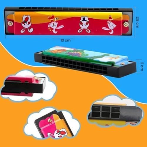 Image of SNAPTRON Harmonica Set of 18 - Cartoon Themed Musical Instrument Toys for Kids, Multicolor, 6 Keys, Perfect Return Gifts for Birthday Parties