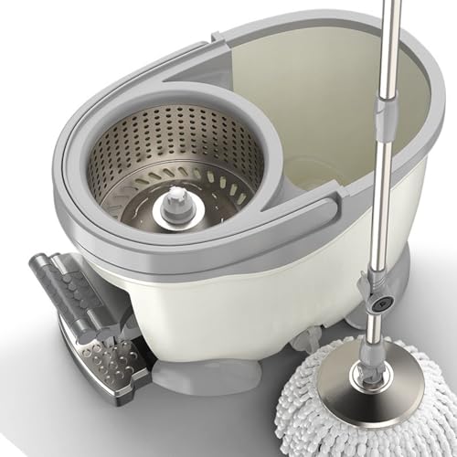 Yar Wischmopp Set mit Eimer – Bodenwischer mit Auswringfunktion, 360° Drehbarer Mop & 2-Kammer Wischeimer – Trocken- & Nassreinigung, Flachmopp für Laminat, Fliesen, Parkett