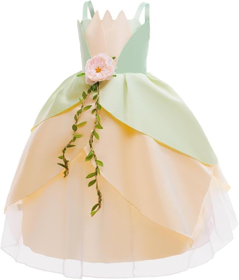 Dressy Daisy Girls Frog Princess Dress Up Costume Halloween Birthday Outfit with Flower, Vine and Arm Bands, Size 2T - 12 - Image 3