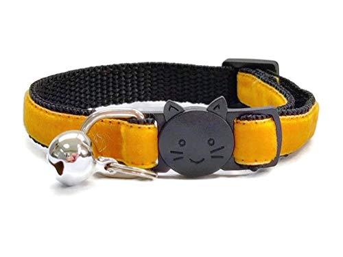Velvet Cat Collars with Bell, Gold Velvet, Kitten Collar (10cm - 18cm)
