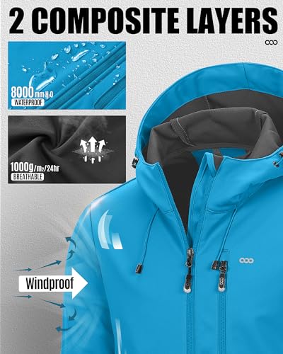 Image of 33,000ft Men's Softshell Jacket with Hood Waterproof Windbreaker Lightweight Rain Shell Jacket for Outdoor Hiking Travel