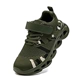 XKOWUO Boys Girls Running Shoes Tennis Sneakers Athletic Skipping Rope Leisure Walking Fashion Lightweight Breathable Child Campus Sports Shoes Armugreen Size 13.5