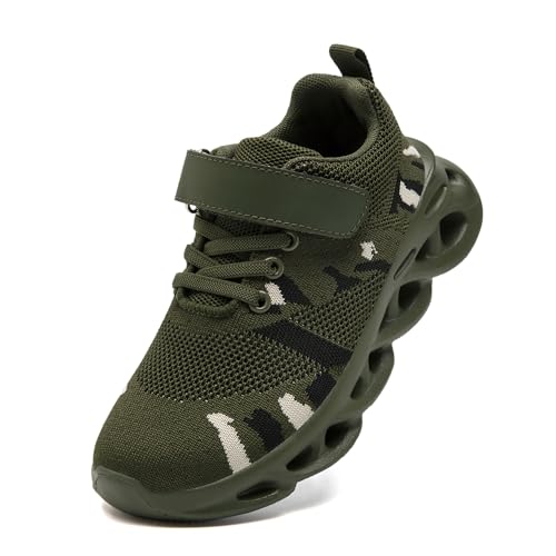 XKOWUO Boys Girls Running Shoes Tennis Sneakers Athletic Skipping Rope Leisure Walking Fashion Lightweight Breathable Child Campus Sports Shoes Armugreen Size 13.5