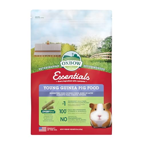 Oxbow Essentials Guinea Pig Food, Young, Made Alfalfa Hay for Guinea Pig, Pet Food Pellets with Vitamin C, Small Animal Pet Products, Made in USA, High Fiber, 10 lb. Bag