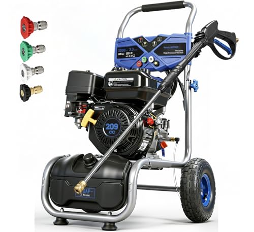 AACULPET Gas Pressure Washer, 3500PSI 2.3GPM Gas Power Washer W/25FT Hose, 4 Quick-Connect Nozzles, Onboard Soap Tank, Portable Water Pressure Washers for Cars/Fences/Driveways/Homes/Patios/Furniture