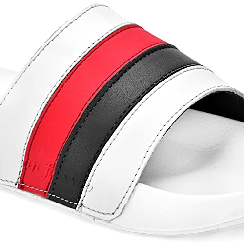 Image of San Frissco Men's Flip Flop Slipper's Open Toe Striped Sliders /Soft Cushioned Footbed With EVA Sole Colurblocked Lightweight Flexible and Stylish Footwear Slip On Sandals for Outdoor