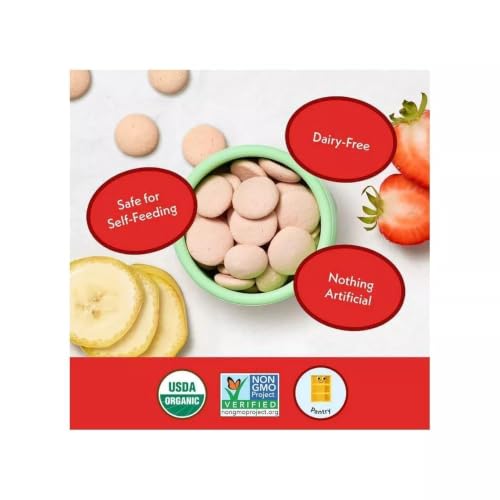 Image of Once Upon a Farm Organic Coconut Melts, Strawberry, 30 Ct, Dairy Free | Once Upon A Farm Organic Coconut Melts with Probiotics, Strawberry Banana, Dairy Free, Non GMO, .25 oz, 30ct