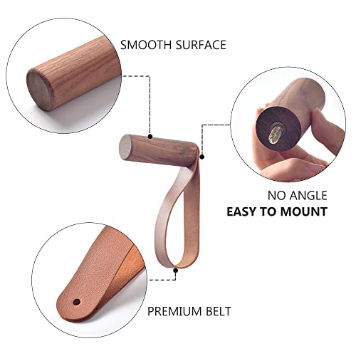 Wonqexz 3 Pack Wooden Coat Hooks, Black Walnut,Entryway Wall Hangers, Wall Pegs Wall Mounted Vintage Single Hangers With Pu Leather Wall Straps For Hanging Coats Hats Bags Towels #TOP2
