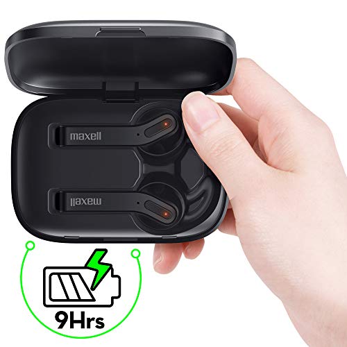 Maxell Jelleez True Wireless Bluetooth 5.0 Earbuds + Rubberized Charging Case & Earbuds – Secure Comfort Fit – Ipx4 Sweat Resistance - 9-Hr Playtime – Enhanced Bass – Black (199460) #TOP3