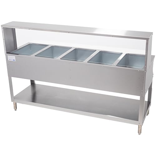 kratos commercial electric steam tablehot food table with overshelf and sneeze guard 5 wells stainless steel stationary nsf 240v 28w-195