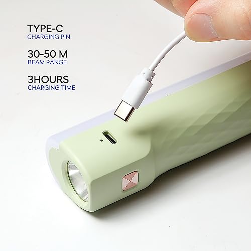 Image of Mr. Light Torch Rechargeable with Emergency Light, 210 Lumens, 800mAh Battery, USB Type-C Charging, 5 Modes Dimmable, Mini Portable Flashlight for Daily Use(Pista Green)