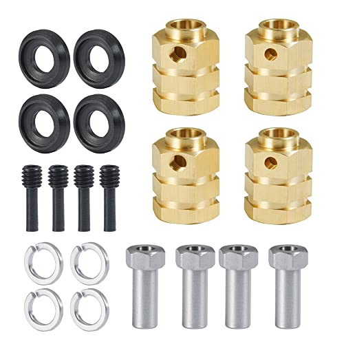 RCLIONS 12mm Brass Wheels Spacers +15mm Extension Wheel Hubs Hex for TRX4 1/10 RC Crawler Truck Car