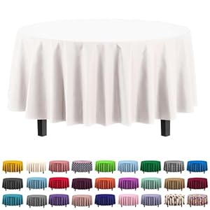 12-Pack Premium Plastic Tablecloth 84in. Round Table Cover – White