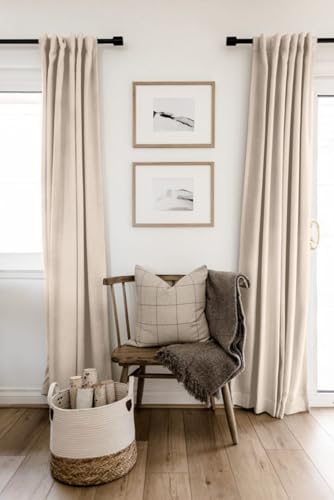 Image of 100% Blackout Shield Linen Blackout Curtains for Bedroom 72 Inches Long, Back Tab /Rod Pocket Living Room Drapes, Thermal Insulated Blackout Curtains 2 Panels Set, 50 inch W x 72 inch L, Beach Sand