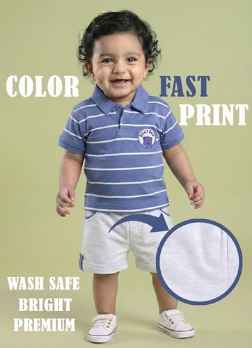 Image of Pure Cotton Collared T-Shirt and Half Pant Set for Kids