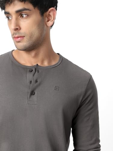 Image of Urbano Fashion Men's Solid Henley Neck Slim Fit Full Sleeve Cotton T-Shirt