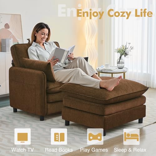 Sillón Chenille Marrón Extra Ancho Plegable miniatura 5
