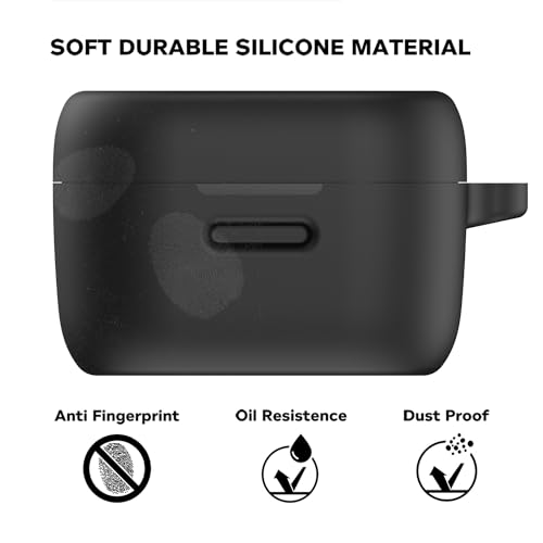 Image of Sounce Earphone Case Cover Compatible for Boat Airdopes Fuel, Soft Silicone Skin Case Cover Shock-Absorbing Protective Case with Keychain [Front LED Visible](Black)
