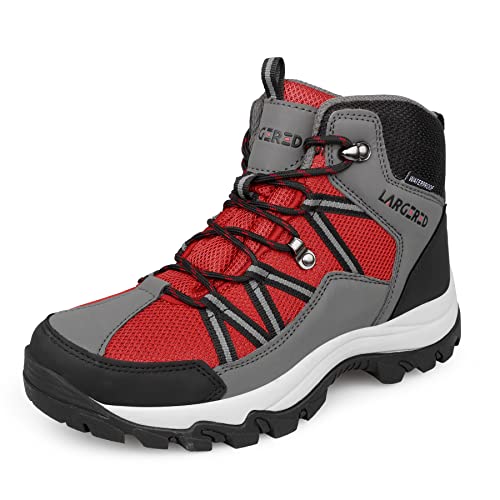 LARGERED Chaussures de Randonnée Montantes Femme Imperméables Légères Bottes de Marche Résistantes Antidérapant Confort Bottines de Trekking en Plein Air,Rot 38EU Cover