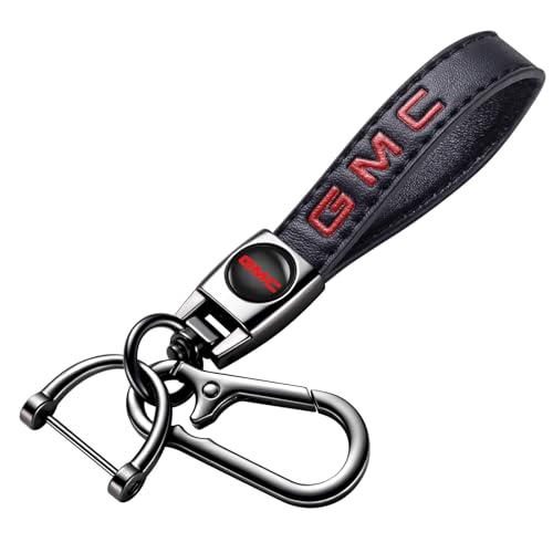 Image of Leather car Keychain Set for GMC Men and Women Family Present Keychain Key Ring Lanyard Accessories (Black)