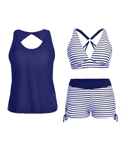 Yonique 3 Piece Tankini Swimsuits for Women Swim Tank Top Bathing Suits with Boy Shorts and Bra...