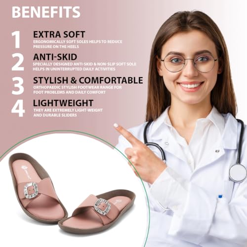 Image of Women Fashion Cross Strap Sliders with Crystal Buckle | Stylish Casual Slip-On Sandals for Women | Lightweight Comfort Slides Everyday Wear