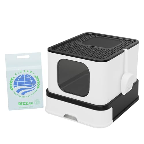 RIZZARI Black Stainless Steel Cat Box and Cat Litter Bundle