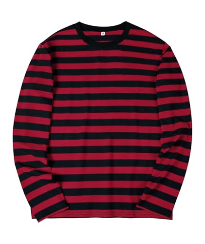 Image of KESIHAN Mens Striped Long Sleeve Shirt Crewneck Casual T-Shirt Basic Stripe Cotton Spandex tee Shirt