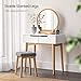 VASAGLE Vanity Table, Makeup Vanity Desk with Rounded Mirror, 2 Drawers, Vanity Set with Upholstered Stool, for Bathroom, Bedroom, Natural and White URDT11K
