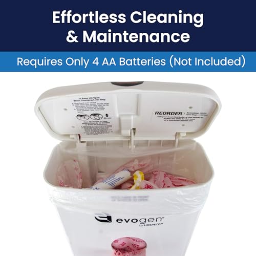Image of Evogen No-Touch Combination Receptacle White EVNT-CWR for Menstrual Product Disposal, Hands-Free, Sanitary, Built-in Bag Dispenser, Odor Control, Battery Operated