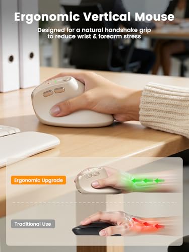 Image of SABLUTE Ergonomic Mouse, Rechargeable Wireless Vertical Mouse with 4 Adjustable DPI Options, Dual-Device Connectvity for Computer /PC /Laptop,Bluetooth Mouse for Window,Mac OS,Beige