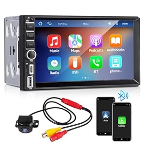 Double Din Car Stereo with Apple CarPlay & Android Auto, 7″ Touchscreen Car Radio Receiver W/Bluetooth, Backup Camera, Mirror Link, AM/FM (UN-1701C)