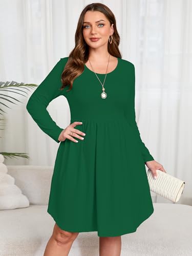 Image of AusLook Women's Plus Size Long Sleeve Midi Dress Casual Empire Waist Loose Flowy Dresses A-Line Boho Long Dress with Pockets