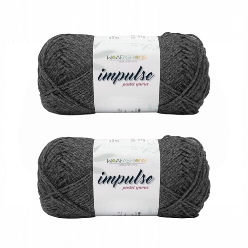 Image of WOAFashions Impulse Hand Knitting & Crochet Yarn, Premium Acrylic, 4 : Medium (Grey Mixture) (2x100gms / 3.5oz / 200mtr / 218yds)