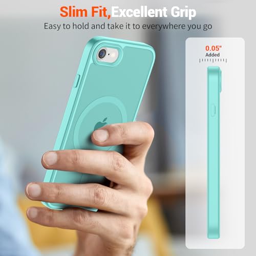 Image of SUPFINE Magnetic for iPhone SE Case 2022 (3rd) /2020 (2nd), iPhone 8 Case (Compatible with MagSafe) (Military Grade Drop Protection) Slim Translucent Matte Phone Case,Blue Green