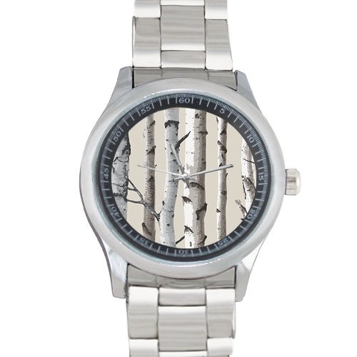 100% Plastic Quartz Watch Gifts White Birch Tree Metal Watch(40mm dia,stainless band)