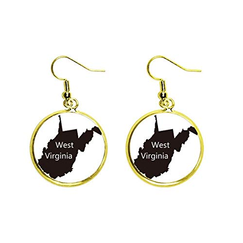 Pendientes de West Virginia con silueta de mapa y bano de oro elegante