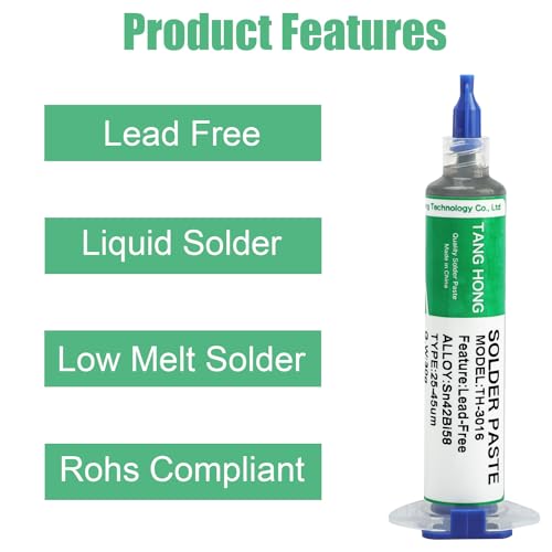 Image of TH-3016 Solder Paste & TH-2530 Solder Wick Set,Sn42% Bi58% Lead Free Solder Paste,138℃ Liquid Solder Paste 30g (1 Pack), 10Ft Desoldering Wick Braid (1 Pack),For electronic Soldering