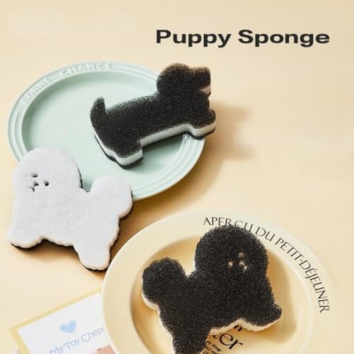 Image of Cute Dog Sponge for Dishes- Soft Scrubber, Three Layer Cleaning Sponge, Non-Scratch Dishwashing Sponge (2pcs)
