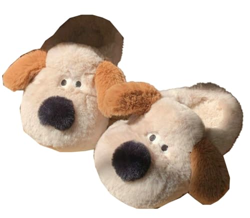 2025 Women's Cute Dog Plush Slippers Warm Indoor House Shoes Soft Sole Closed Toe Fuzzy Cozy Winter Slippers
