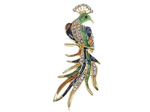 Alilang Vintage Gold Tone Crystal Rhinestone Enamel Peacock Jewelry Pin Brooch