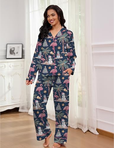 Image of SHESHOW Satin Pajamas Set for Women Set Long Sleeve Button Down Pjs Sets 2 Piece Loungewear Animal Sleepwear XS-XXL
