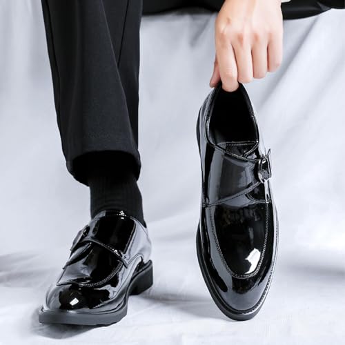 Men's Patent Leather Dress Low Heel Loafers Pointed Toe Monk Buckle Comfortable Slip On Casual Business Shoes for Work Driving Daily4