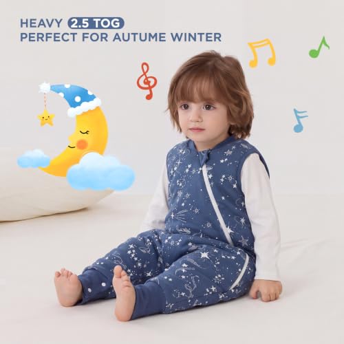 Image of Duomiaomiao 2.5 TOG Toddler Sleep Bag 6-12 Months 100% Cotton Winter Side Open Zipper Baby Sleep Sack with Feet, Warm Toddler Wearable Blanket