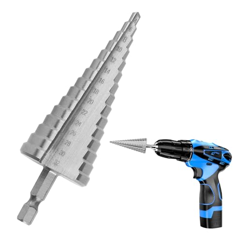 Foret Étagé 4-32mm en Spirale avec Revêtement Titane HSS, Fraise Conique pour Métal, Bois, Laiton, Aluminium, Plastique, Tige Triangulaire, Coupe Rapide et...